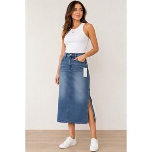On 34th‎ Womens High Rise Denim Midi Skirt Med Wash Side Slit Size 6 100185032MS